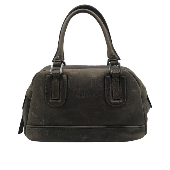 Longchamp Grey Distressed Leather Cosmo Satchel Bag - Picture 1 of 11